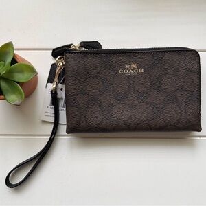 Coach Dark Brown and Black Leather Wristlet